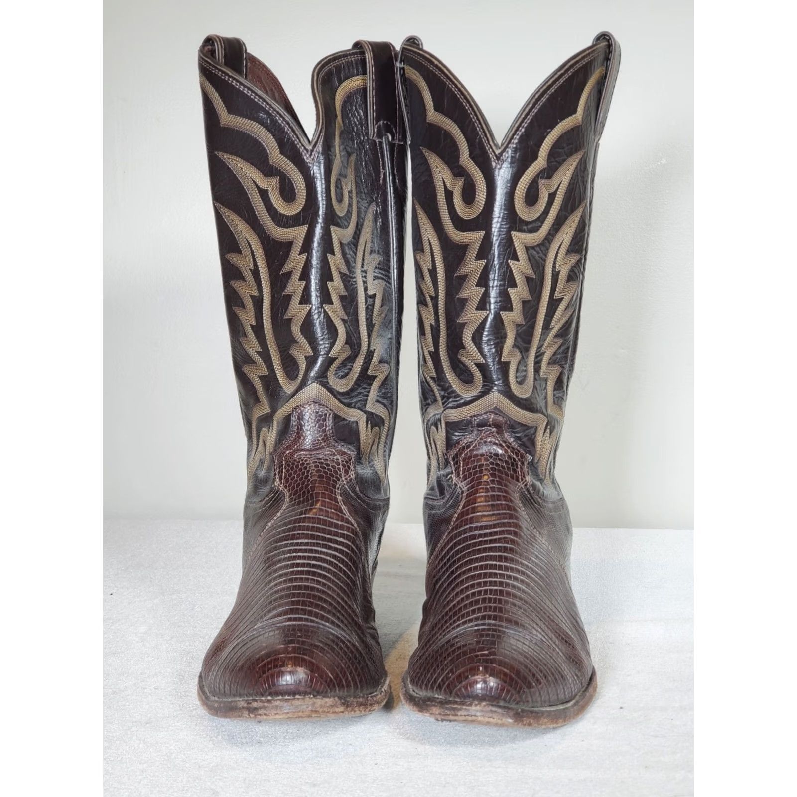 Justin Boots Justin Boots Western Cowboy Boots 8308 Men US 11 D Dark Brown Teju Lizard Leather Mid-Calf Shaft Embroidered 1.75" Heel Leather Lining Leather Outsole Size US 11 / EU 44 - 6 Thumbnail