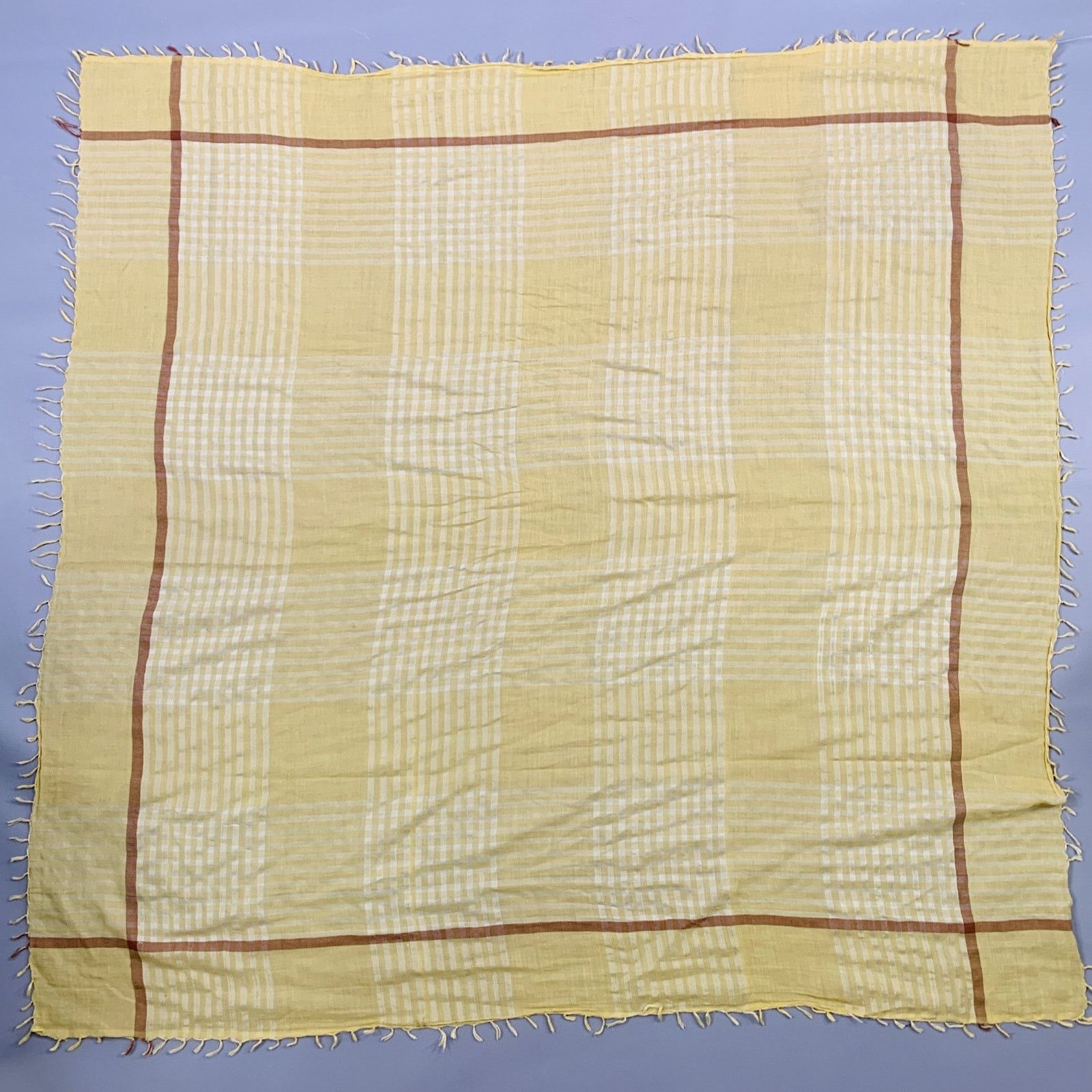Vintage VINTAGE Yellow Brown Stripe Fringe Square Scarf Size ONE SIZE - 1 Thumbnail