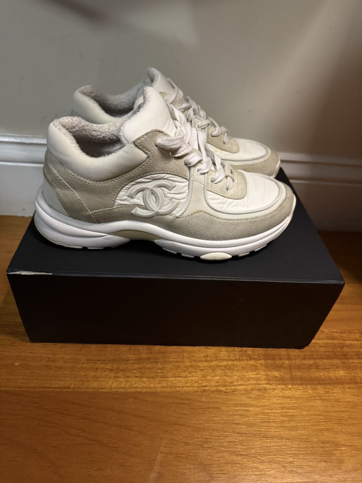 Chanel Suede Calfskin Fabric CC Sneakers Size US 5 / EU 37 - 1 Thumbnail