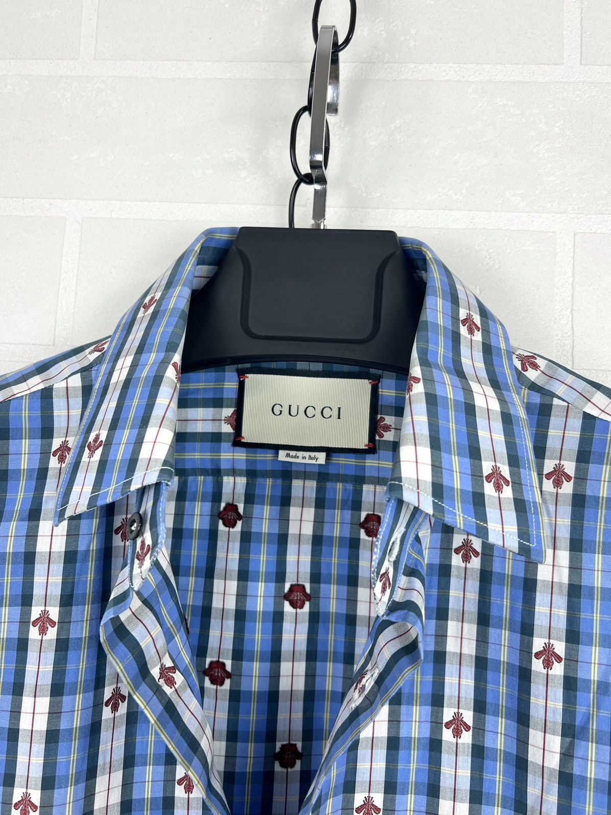 Gucci GUCCI Shirt Button Up Monogram Embroidered Bee Checkered Size US S / EU 44-46 / 1 - 11 Thumbnail