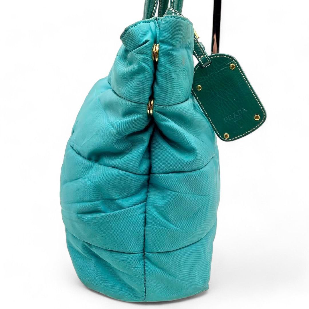 Prada Prada - Quilted Handbag Turquoise Triangle Logo Plate Blue Size ONE SIZE - 4 Thumbnail