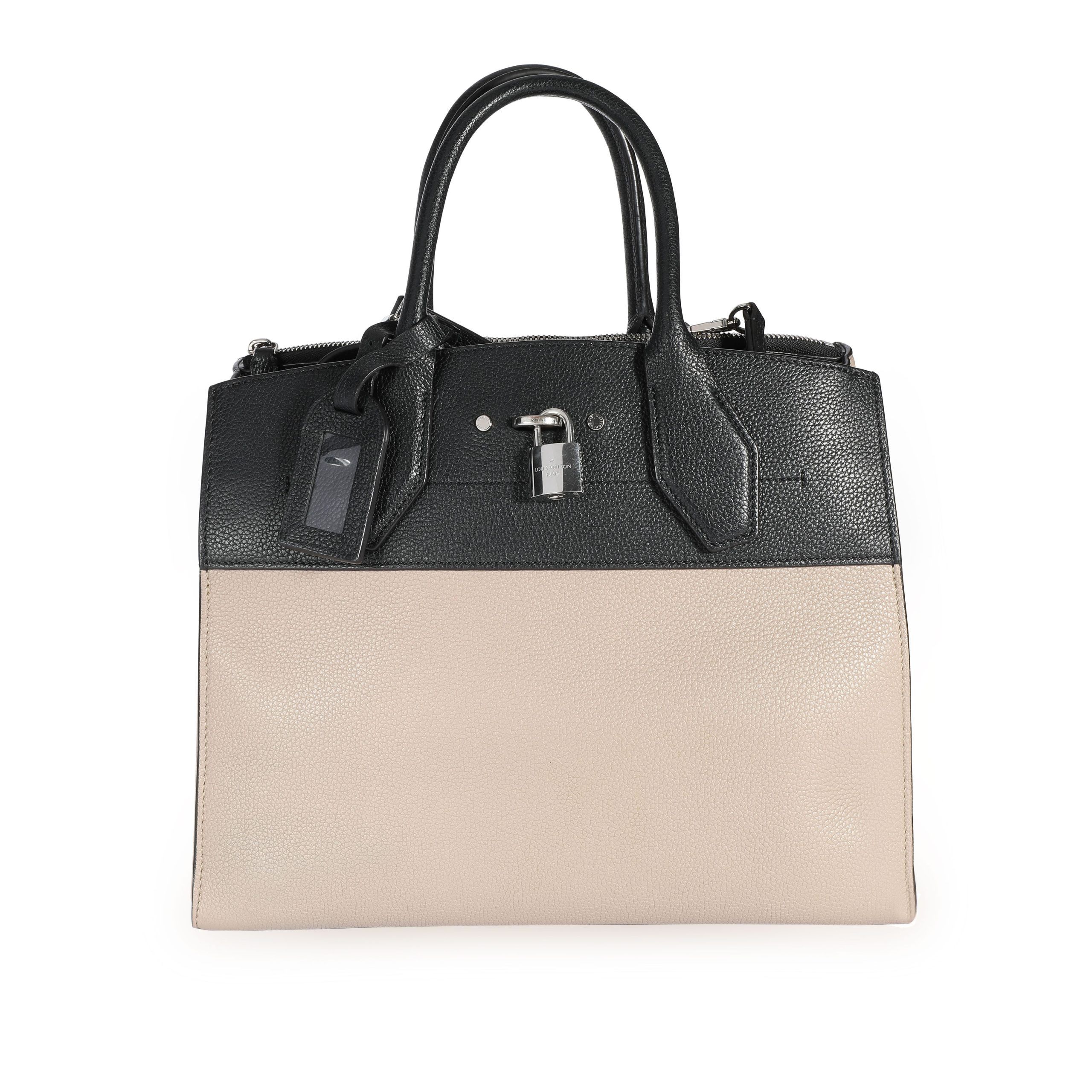 image of Louis Vuitton Black & Galet Calfskin City Steamer Mm in Beige, Women's