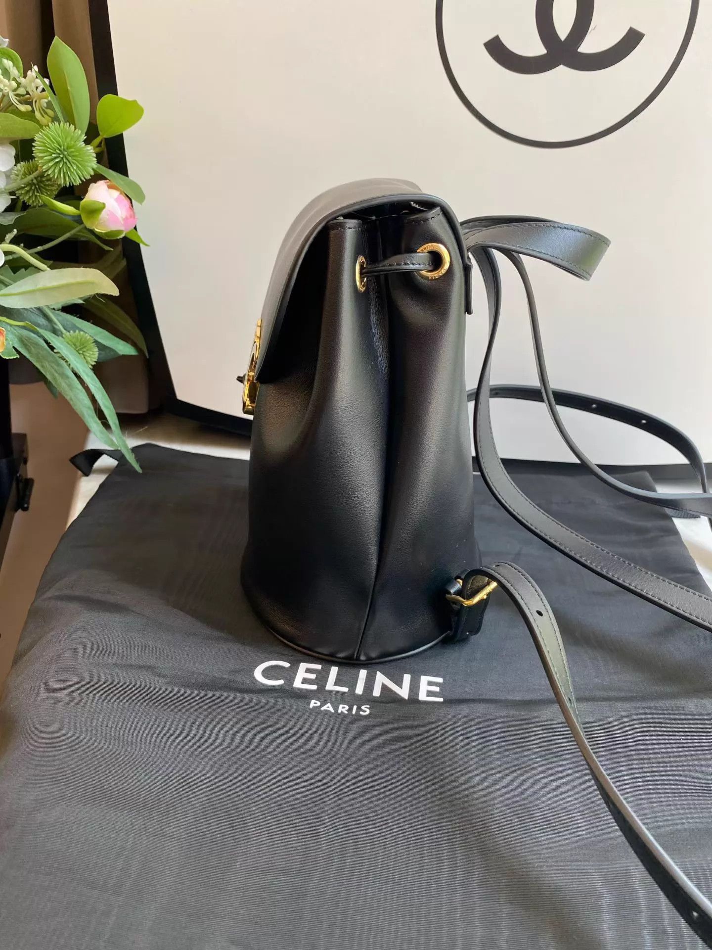 Celine CELINE Triomphe Black Bucket Backpack Gold Dust Bag 24 Size ONE SIZE - 6 Thumbnail