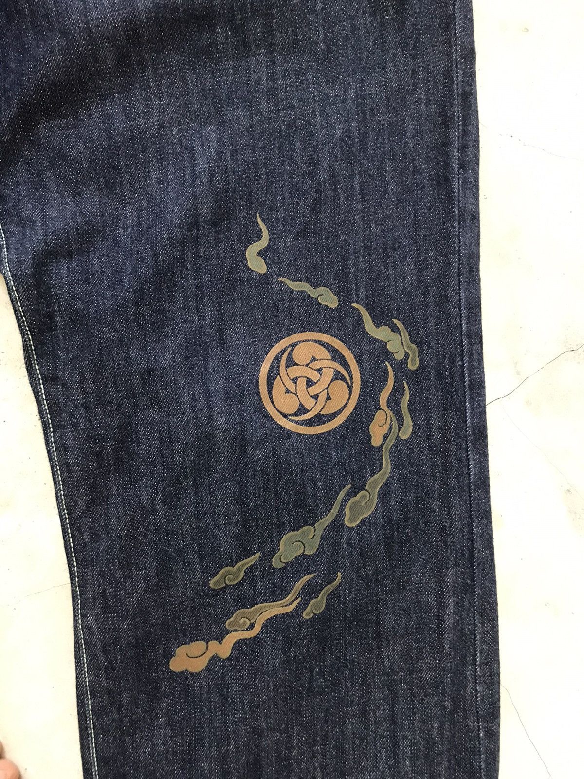 Japanese Brand ONIGASHIMA Raiijin Painted Blue Denim Jeans Size US 36 / EU 52 - 6 Thumbnail
