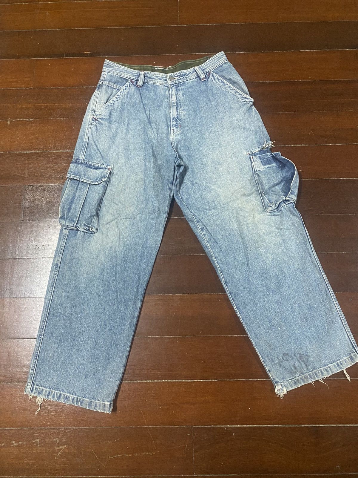 Japanese Brand Hawaiian Piko Jeans Cargo baggy distressed wide leg Size US 35 - 1 Thumbnail
