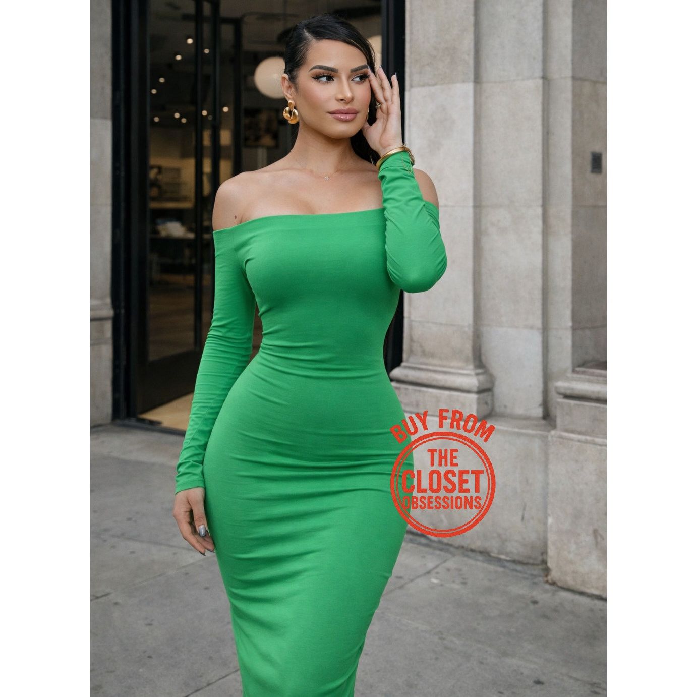 green zara bodycon dress Off Shoulder Midi NWT maxi  dress