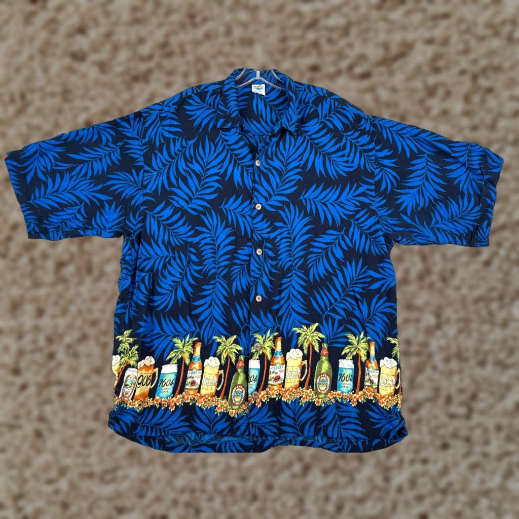 Vintage Third Coast Shirt Adult 2XL blue Floral Palm 100% Rayon Button Hawaiian Size US XXL / EU 58 / 5 - 1 Thumbnail