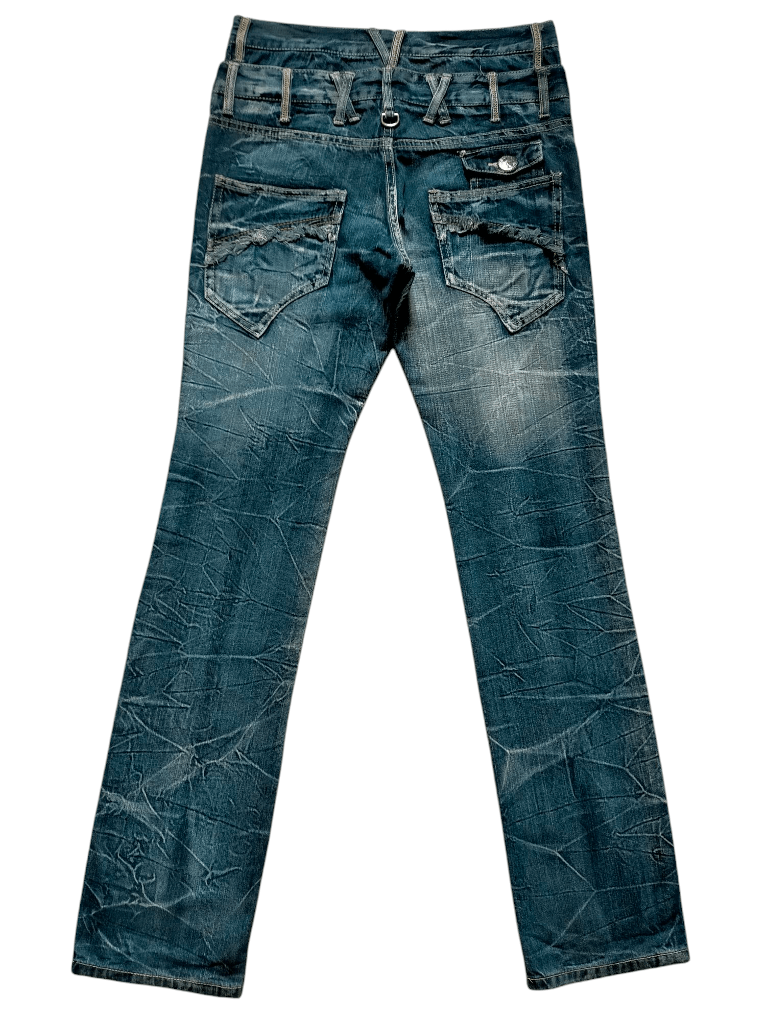 If Six Was Nine × Japanese Brand Blow By Blue Double Waist Wash Punk Skulls Jeans Pants Size US 30 / EU 46 - 2 Thumbnail