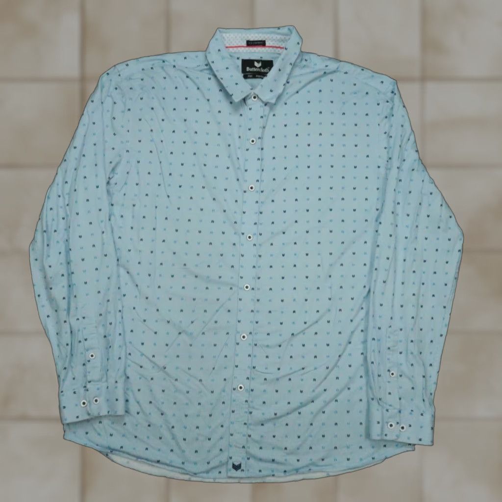 Vintage Buttercloth Mens Shirt 3XL Blue Icy Cotton Long Sleeve Button Up Geometric Pattern Size US XXL / EU 58 / 5 - 1 Thumbnail