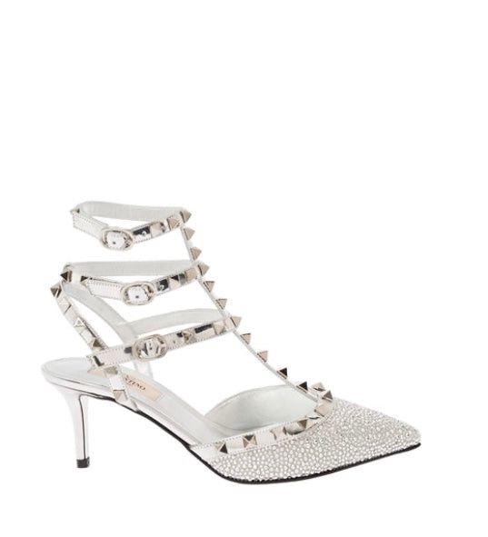 image of Valentino Garavani Rockstud Pump With Crystals Micro Studs Size 36 in Silver, Women's
