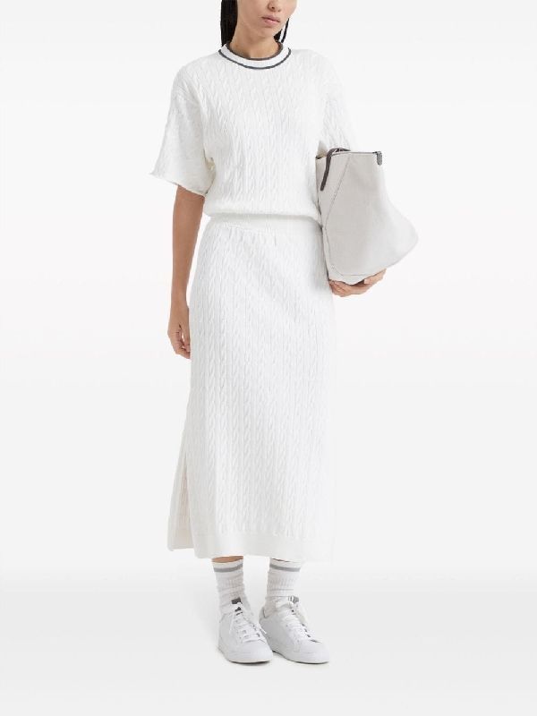 Brunello Cucinelli o1la1rc1a0425 Dress in White Size S / US 4 / IT 40 - 2 Thumbnail