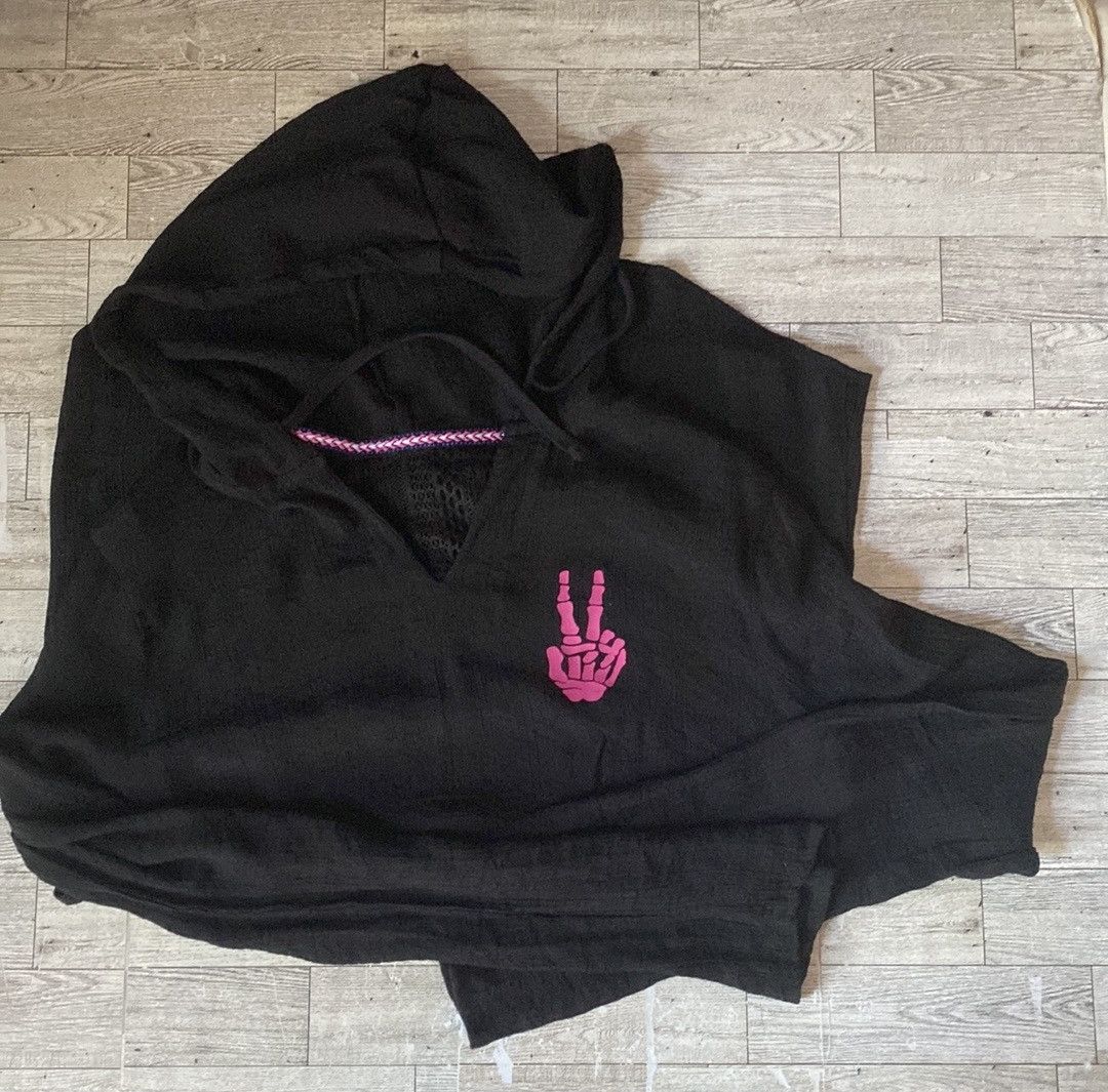 Vintage Retro, Peace Sign Skeleton, Upcycled, Hooded, Cover-Up Tunic Size S / US 4 / IT 40 - 2 Thumbnail