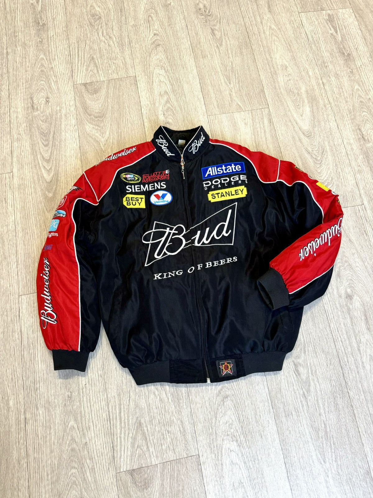 image of Vintage Dodge Bud Nascar Racing Nylon Bomber Jacket 90's in Black, Men's (Size Medium)