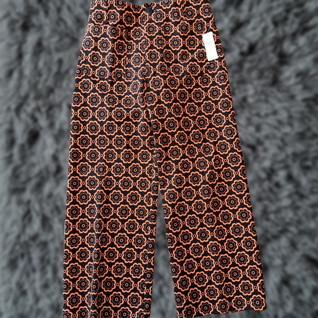 Anthropologie VINTAGE Anthropologie Maeve The Colette Pants Wide-Leg Black Orange Motif New Size 28" / US 6 / IT 42 - 1 Thumbnail