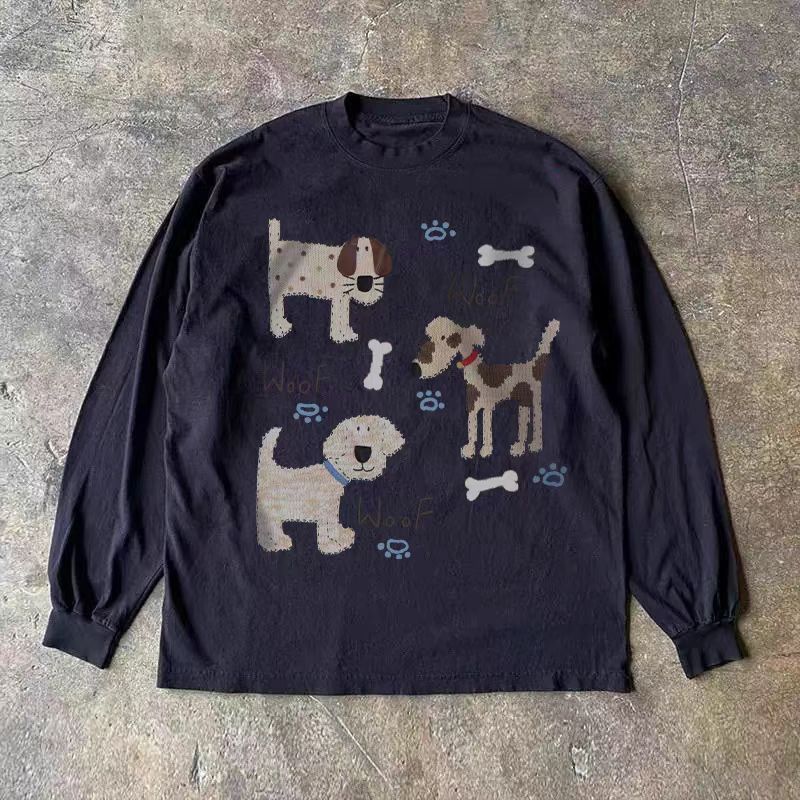Vintage Black casual retro puppy print long-sleeved t-shirt Size US M / EU 48-50 / 2 - 1 Thumbnail