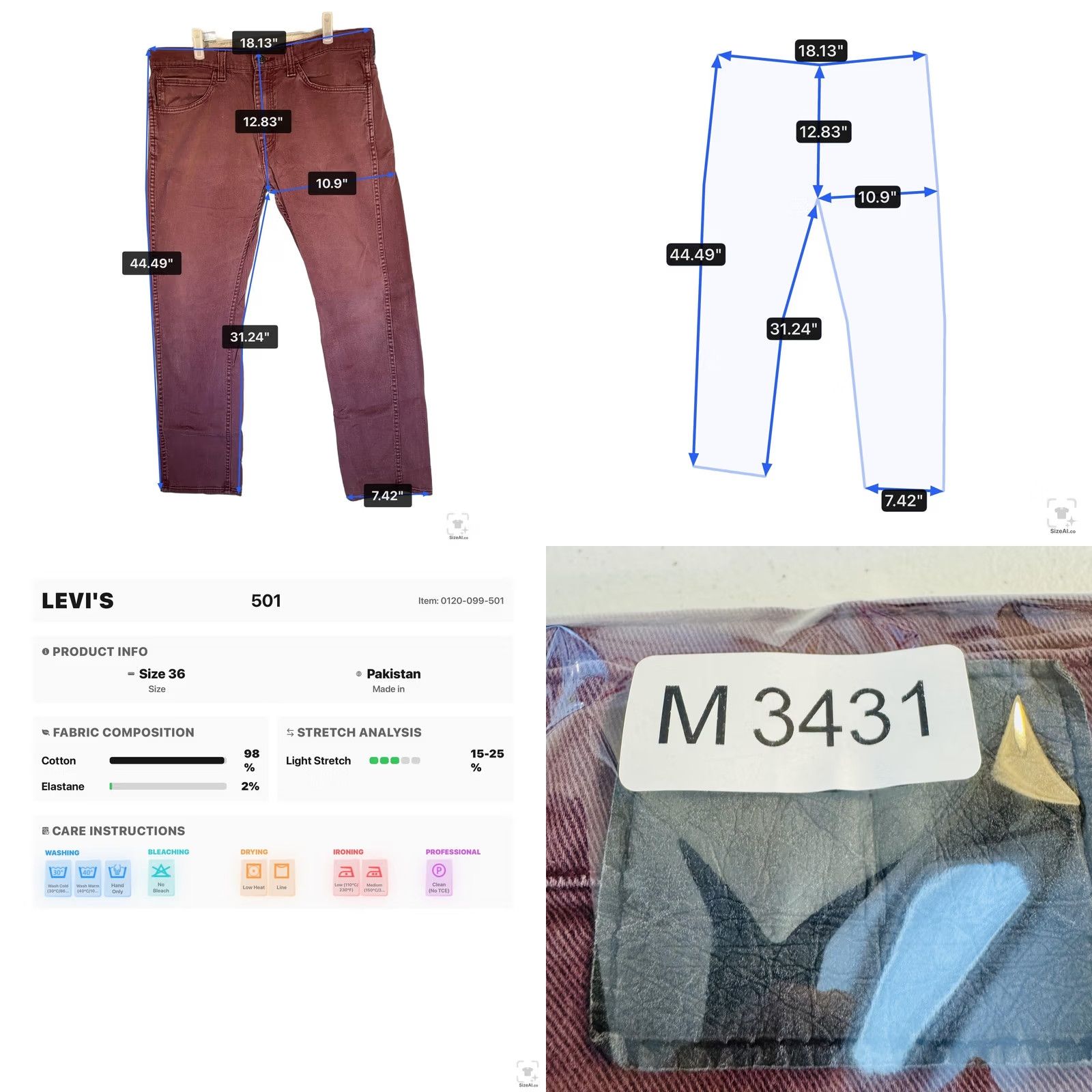 Levi's Levi's 501 Jeans Mens 36x32 Red Medium Wash Straight Denim Button Fly Classic Fit Size US 36 / EU 52 - 9 Thumbnail