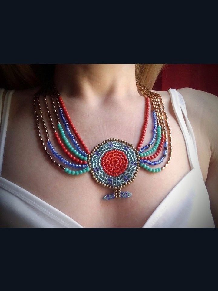 Handmade Necklace Ethnic Egyptian Cleopatra Style Multithread Size ONE SIZE - 5 Thumbnail