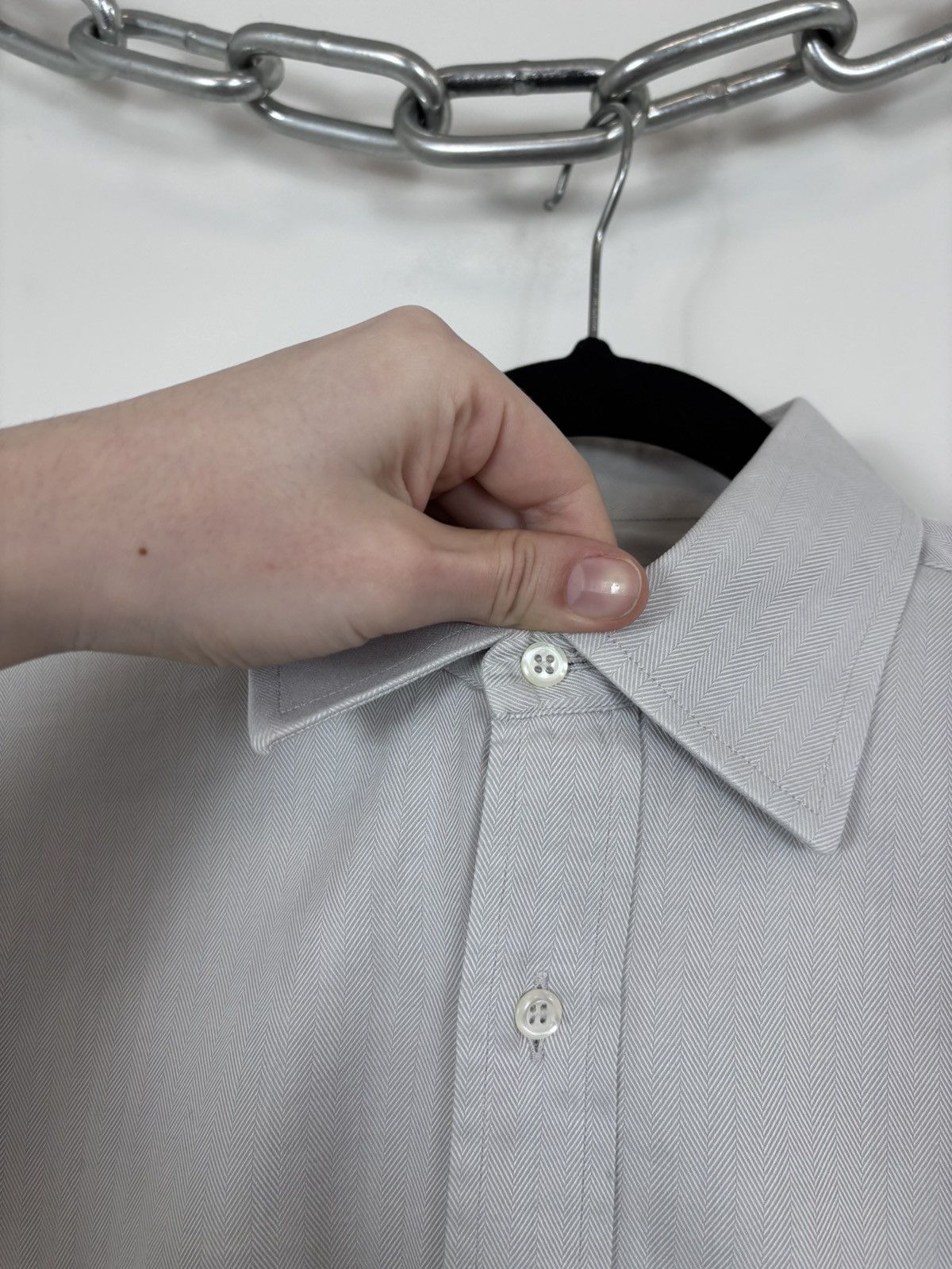 Dolce & Gabbana Dolce & Gabbana Men’s Herringbone Grey Button Up Shirt Size US L / EU 52-54 / 3 - 5 Thumbnail