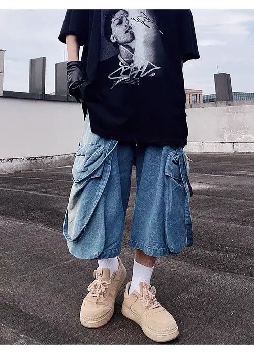 VIBE Vintage High Street Hip Hop Loose Fit Denim Shorts Size US 30 / EU 46 - 5 Thumbnail