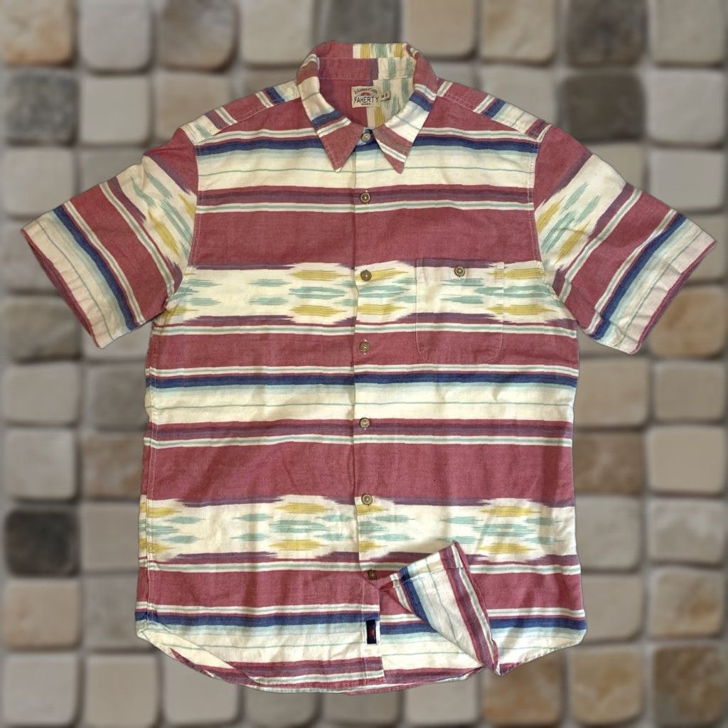 Faherty Faherty Men's Coast Shirt in Native Ikat Sz M Short Sleeve Button-Up Multicolor Cotton Shirt Mens Size US M / EU 48-50 / 2 - 1 Thumbnail