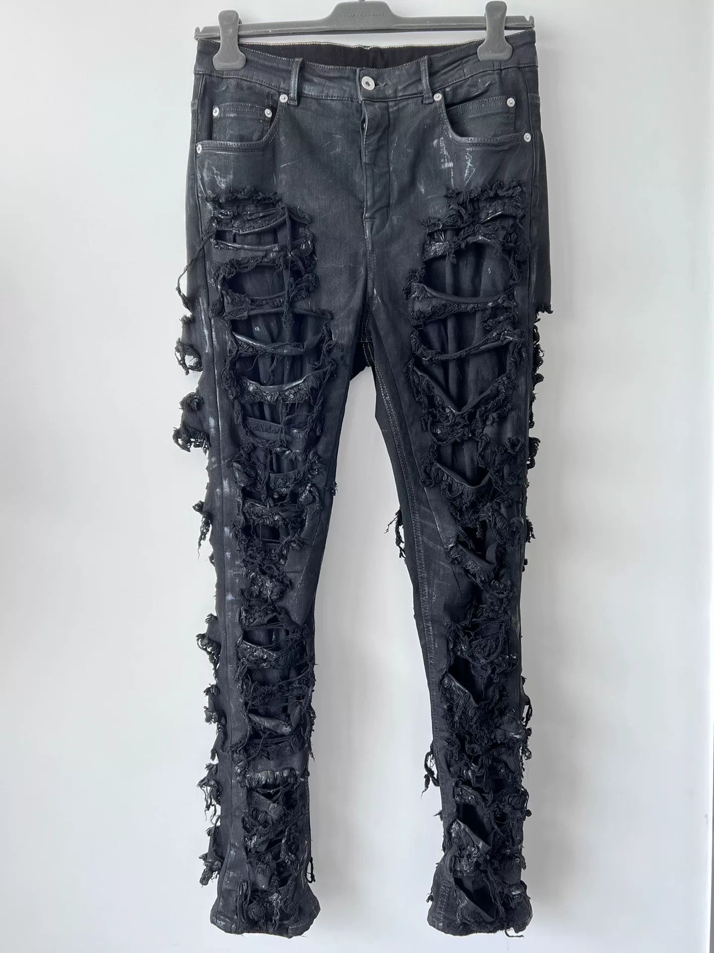 Rick Owens Drkshdw rick owens distressed black denim pants Size US 31 - 1 Thumbnail