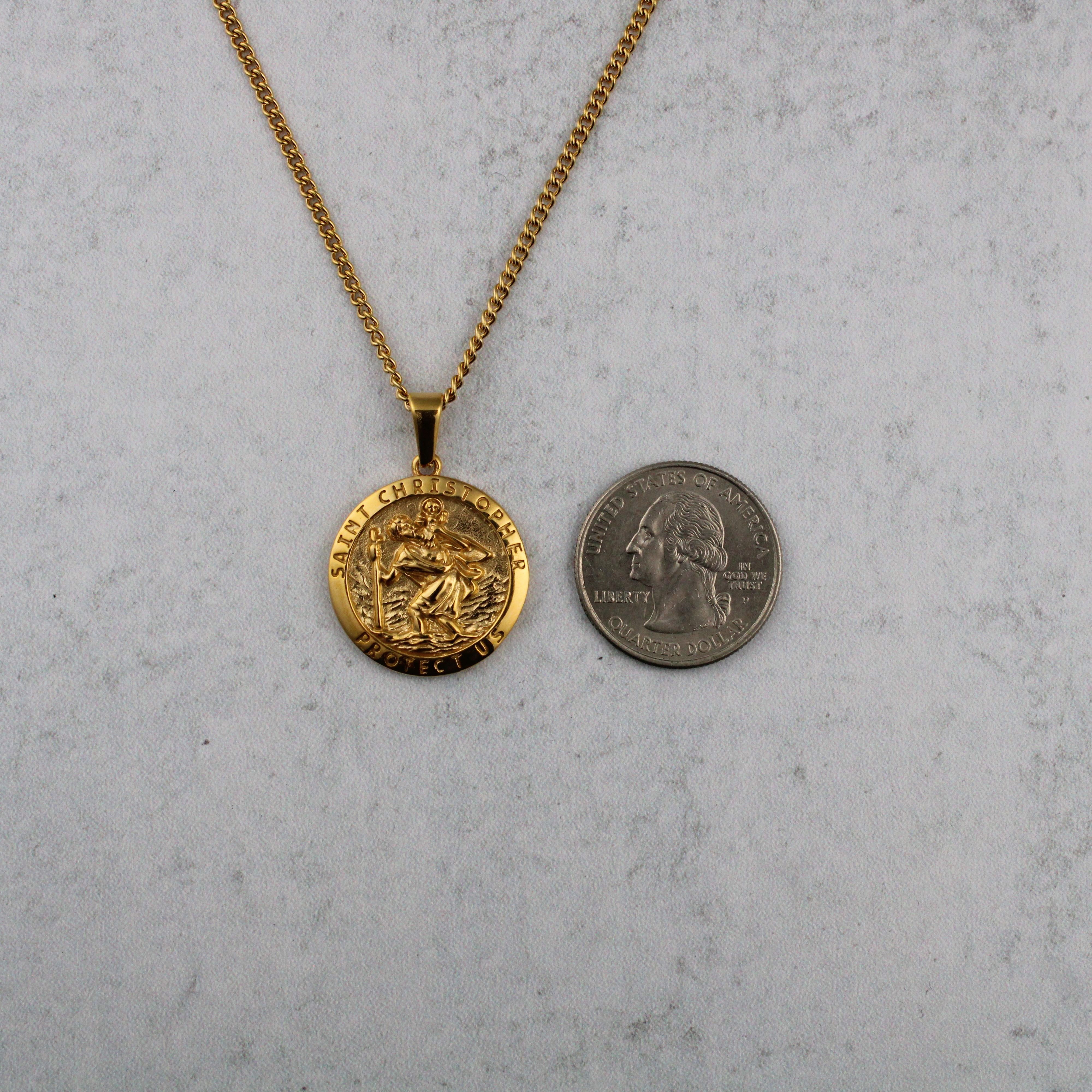 Jewelry Gold Saint Christopher Pendant Chain Necklace Size ONE SIZE - 4 Thumbnail