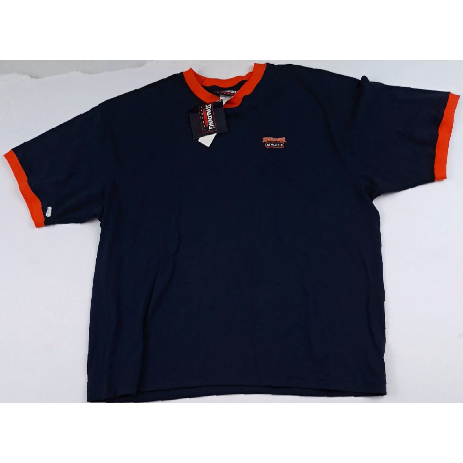 Spalding VINTAGE Spalding Athletic Sports Shirt Navy Orange Trim 2XL NWT Mens Short Sleeve T-Shirt - Orange, Navy, Solid, Athletic Fit Size US XXL / EU 58 / 5 - 2 Thumbnail