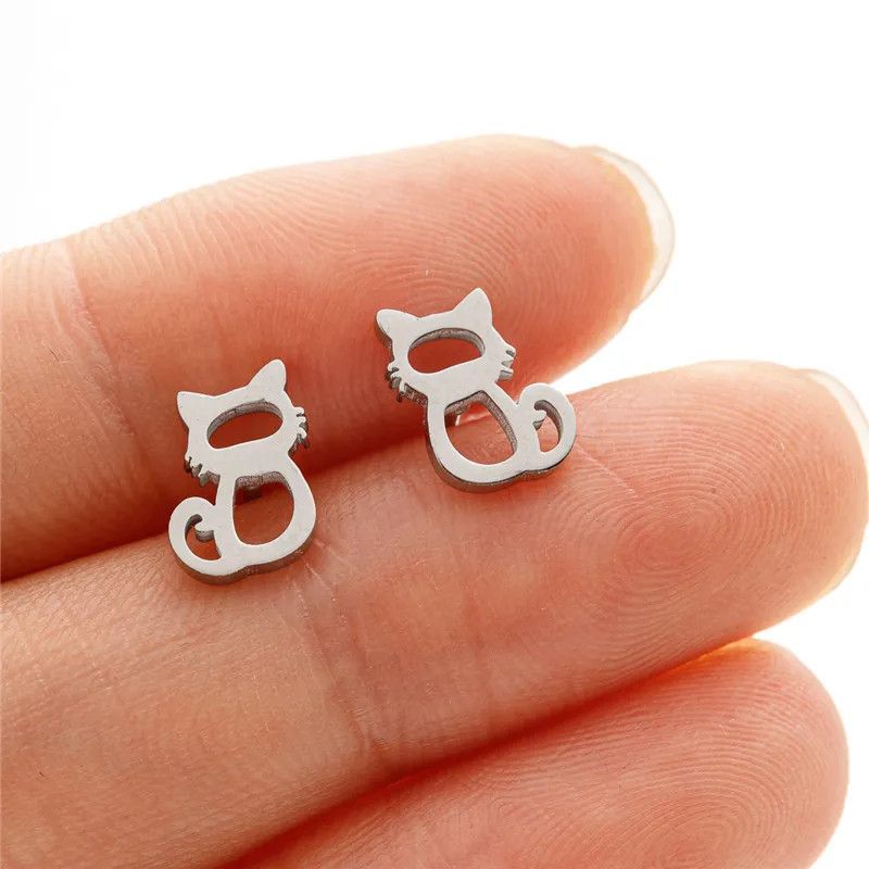 Jewelry Mini Cat Stud Earrings Charm Earring Gift Size ONE SIZE - 1 Thumbnail