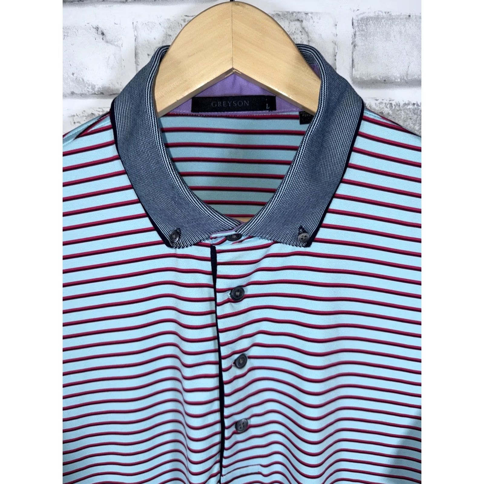 Vintage GREYSON Striped Performance Polo Golf Shirt Mens L blue Size US L / EU 52-54 / 3 - 2 Thumbnail