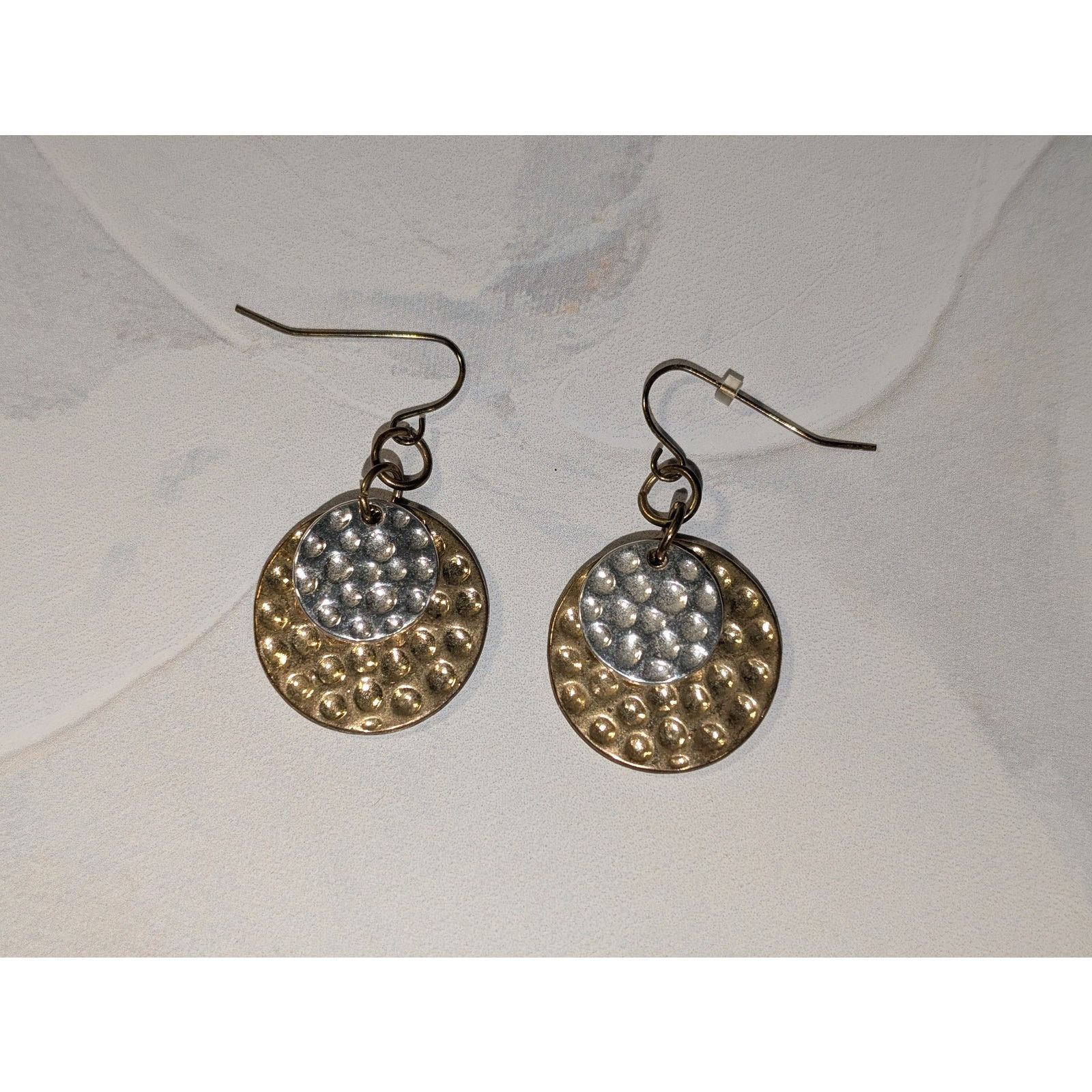 Vintage VTG 1980s Two-Tone Gold & Silver Double Disc Dangle Earrings Size ONE SIZE - 1 Thumbnail