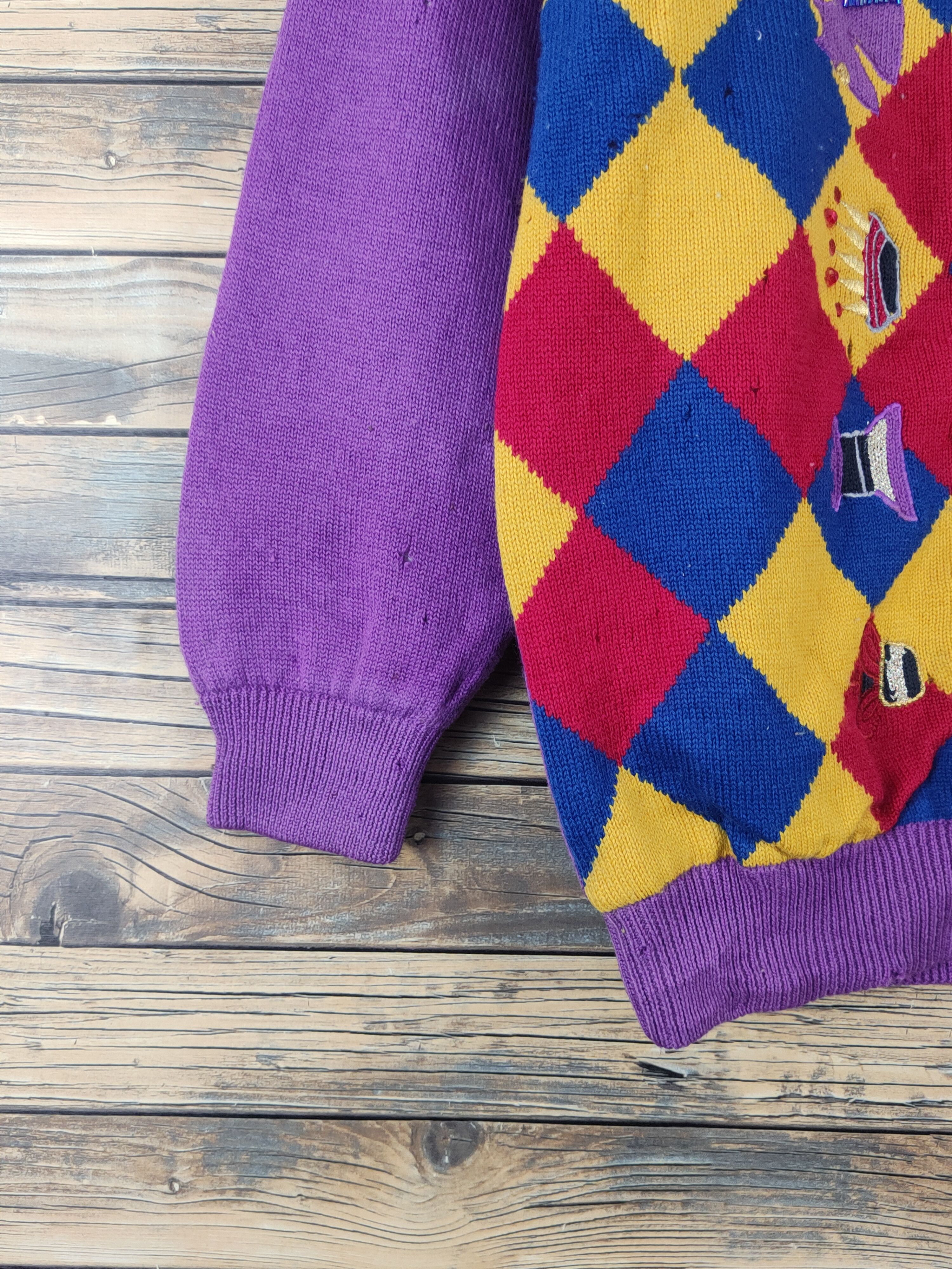 Vintage Bonheur Purple clown Knitwear Cardigan #W1813 Size US M / EU 48-50 / 2 - 9 Thumbnail