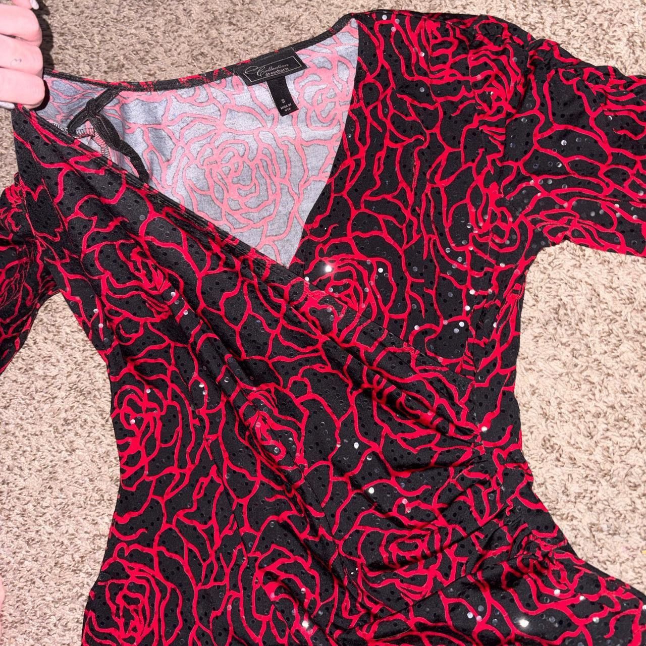 Other Y2K Red and black sequin rose print babydoll top with fringe Size S / US 4 / IT 40 - 4 Thumbnail