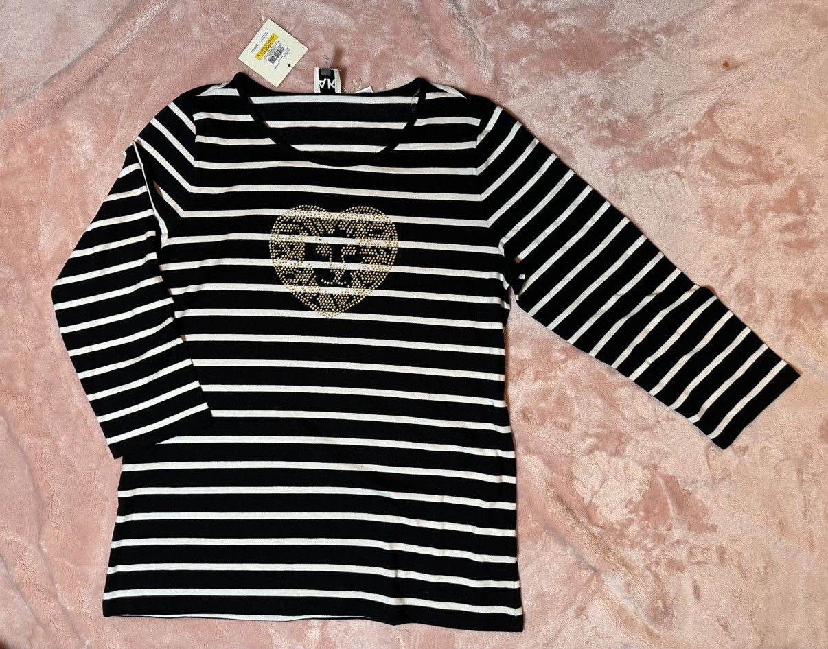 Anne Klein NWT Anne Klein Rhinestone Black & White Stripe Sleeve Shirt Size M / US 6-8 / IT 42-44 - 1 Thumbnail