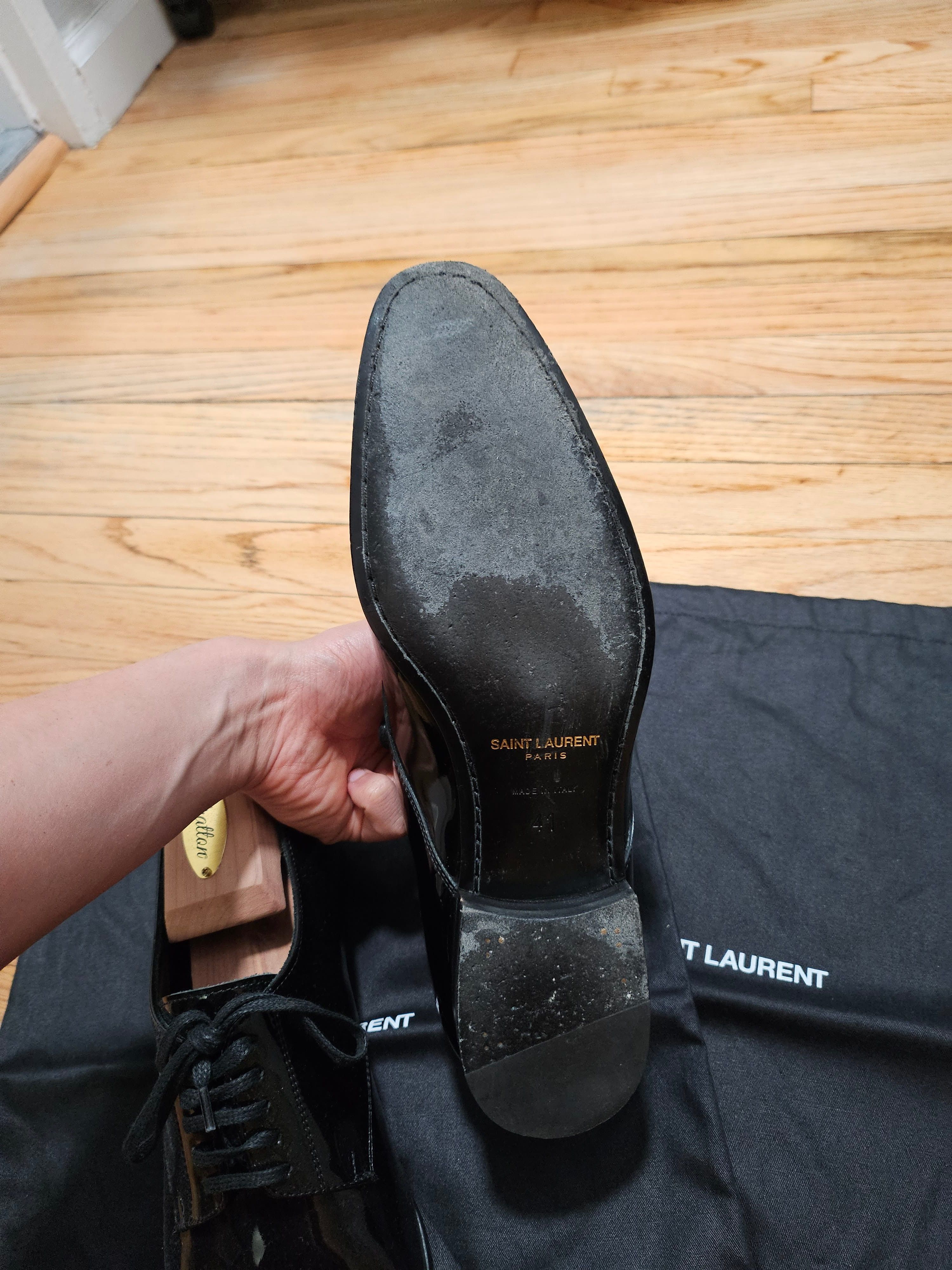 Saint Laurent Paris Saint Laurent Black Patent Leather Derby Dress Shoes EU 41 Size US 8 / EU 41 - 8 Thumbnail