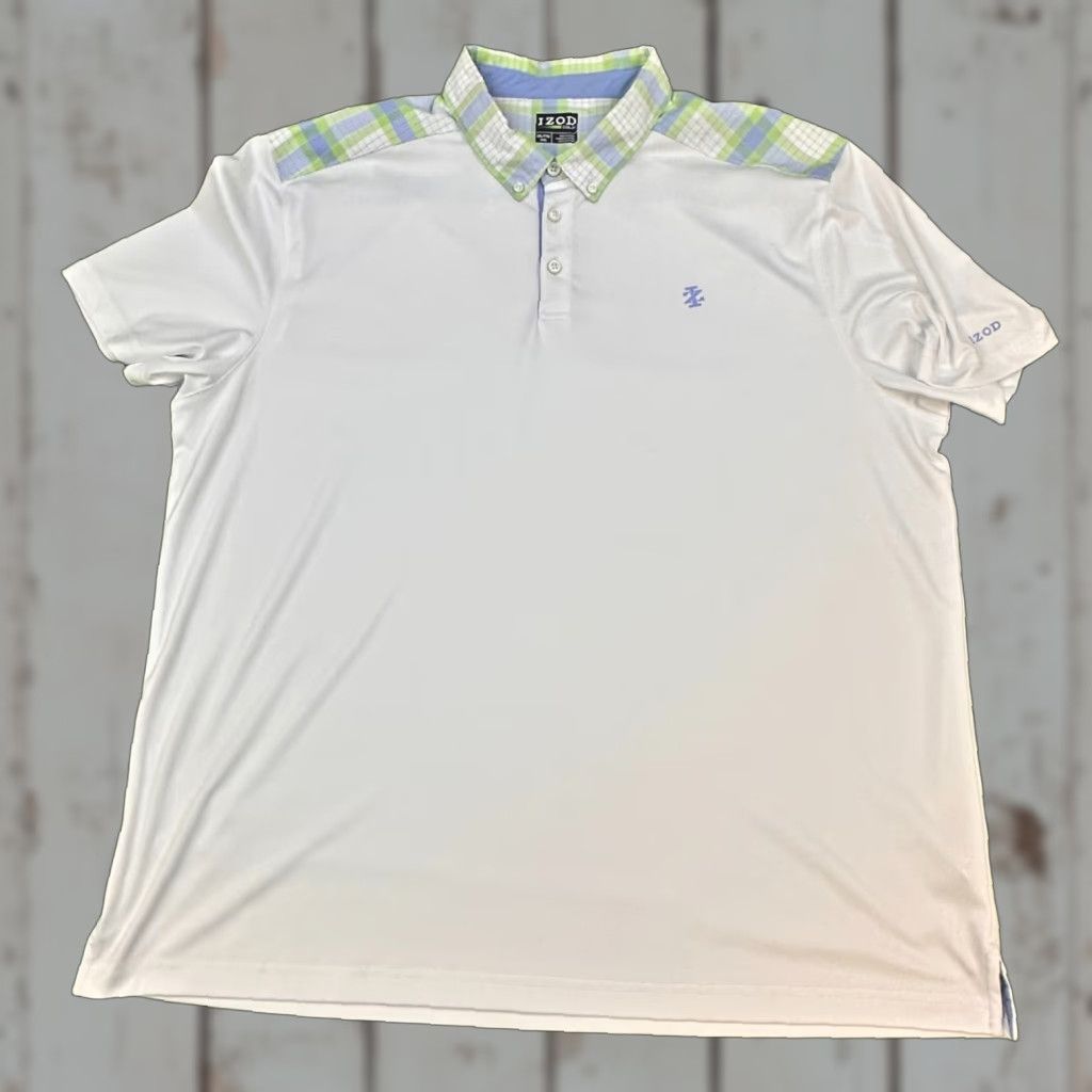 Izod IZOD Golf Polo Shirt Mens 2XL White with Contrasting Trim Logo Button Down Sports Size US XXL / EU 58 / 5 - 1 Thumbnail