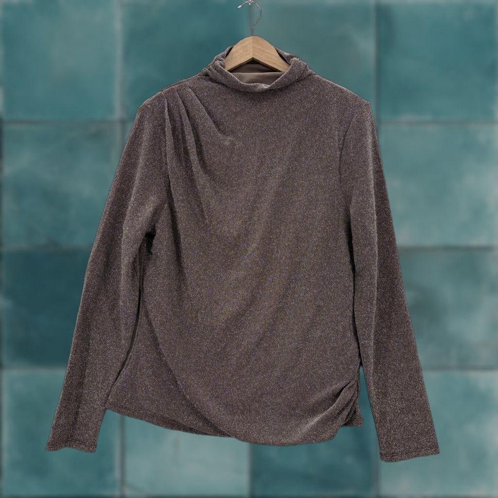 White House Black Market White House Black Market Blouse Womens XL Brown Mock Neck Long Sleeve NWT Glitter Solid Adult Womens Size XL / US 12-14 / IT 48-50 - 1 Thumbnail