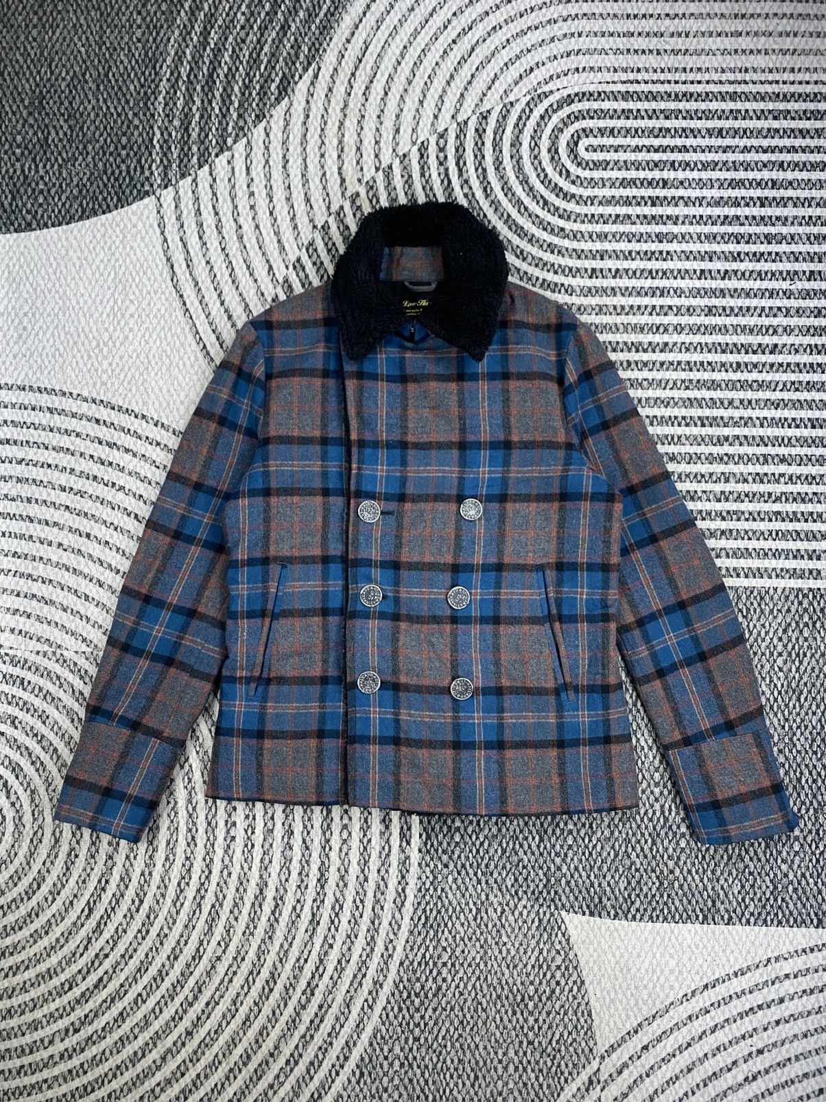 Japanese Brand Vtg Low Hurtz Blue & Grey Wool Plaid Sherpa Collar Jacket Size US M / EU 48-50 / 2 - 5 Thumbnail