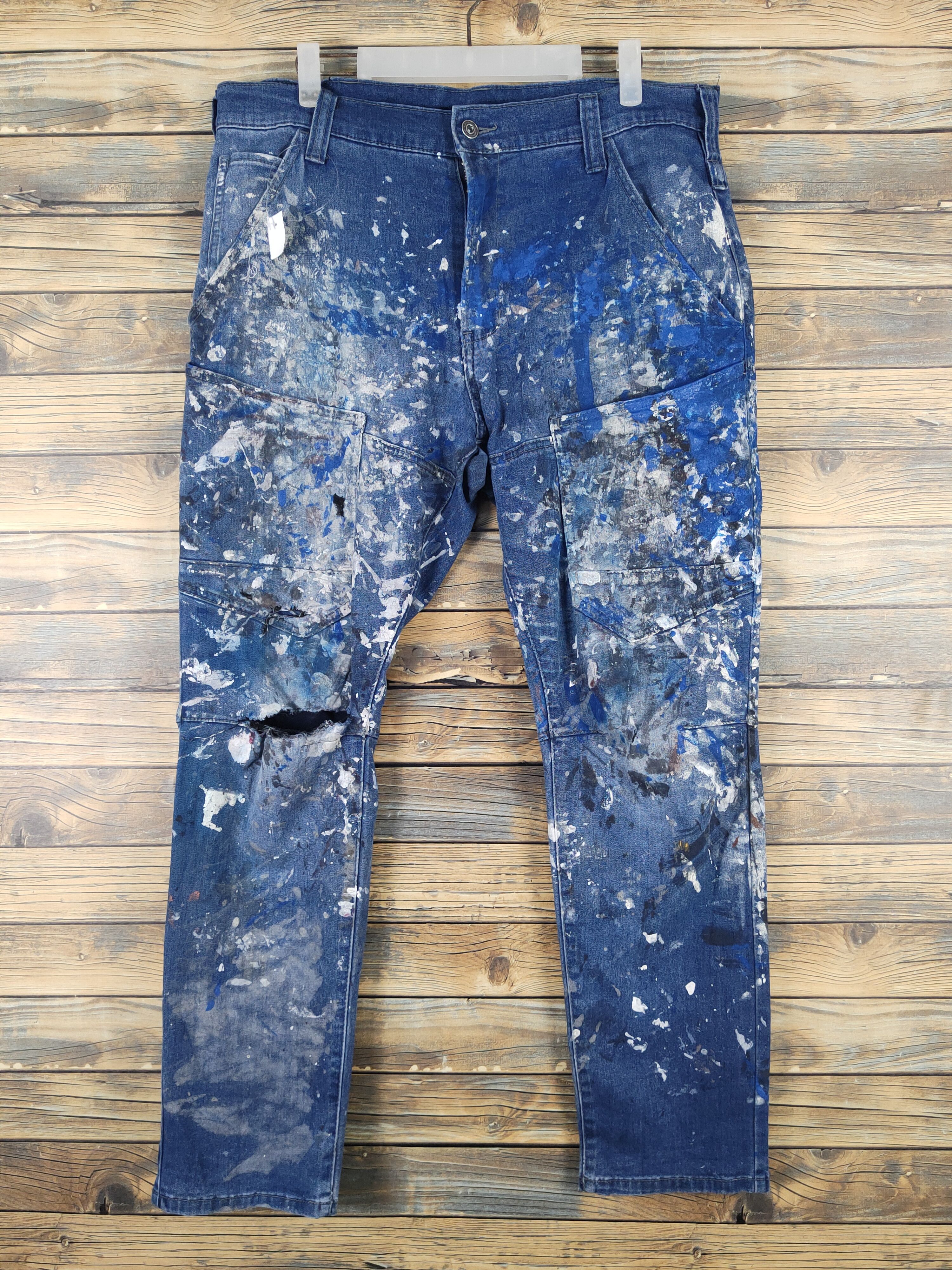 Japanese Brand Japan painter Blue Distressed Ripped denim Jeans #W1984 Size US 36 / EU 52 - 1 Thumbnail