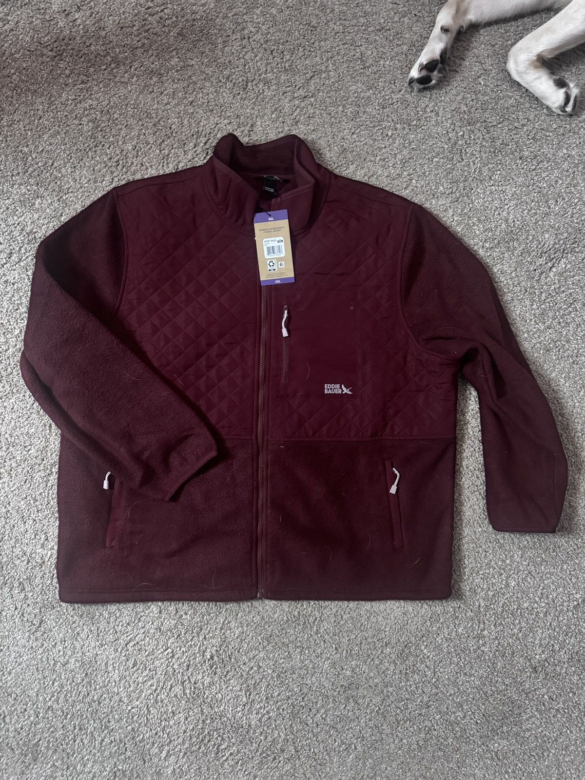 Eddie Bauer *XXL* Eddie Bauer Burgundy ZipUp Fleece w/ Zipper Pockets Size US XXL / EU 58 / 5 - 1 Thumbnail