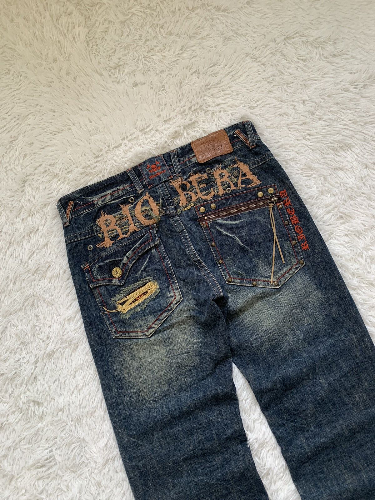 If Six Was Nine Vintage Biobera Barbwire Distress Flared Jeans Size US 34 / EU 50 - 7 Thumbnail