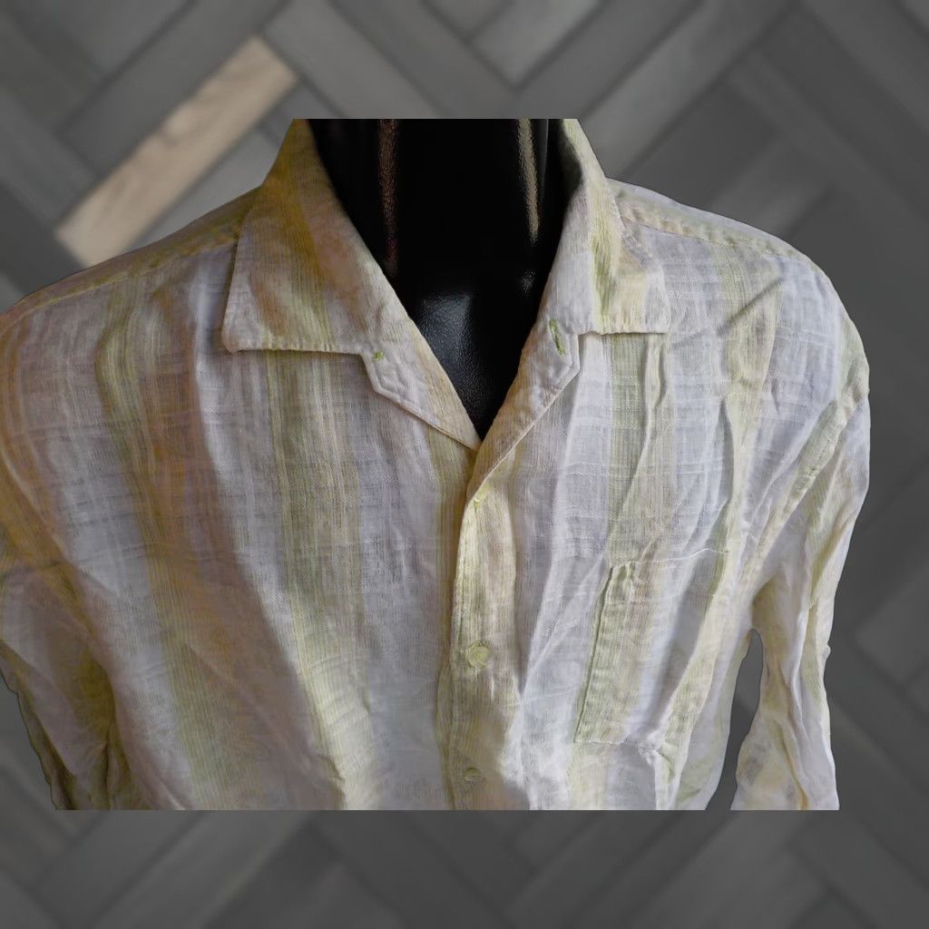 Tommy Bahama TOMMY BAHAMA Shirt XL 100% Linen Long Sleeve Button Front White/Yellow/Green Striped Collar Mens Size US XL / EU 56 / 4 - 1 Thumbnail