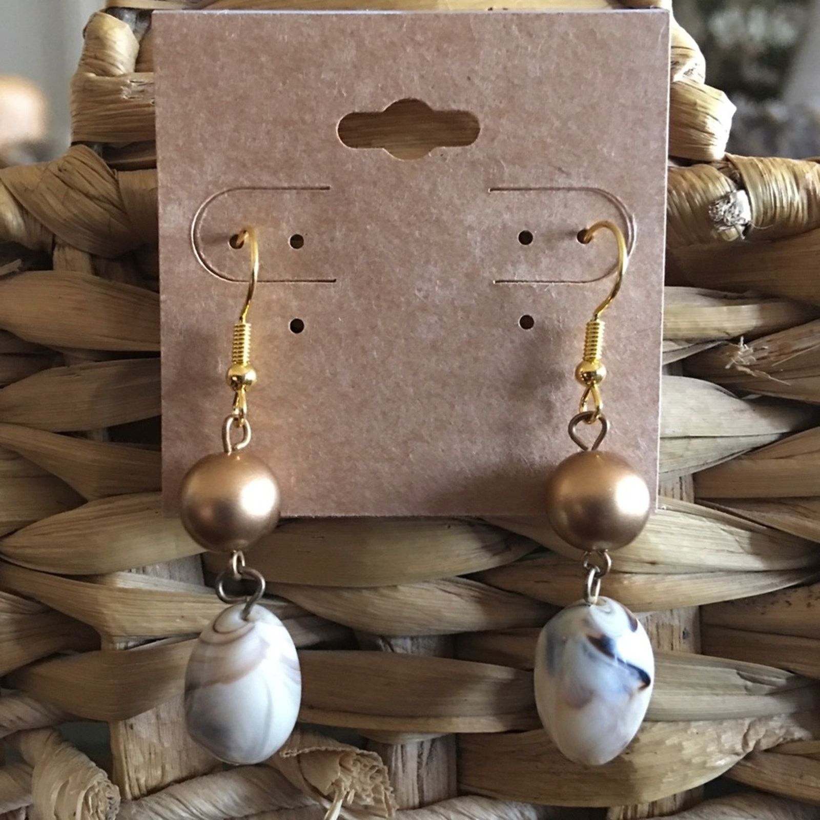 Jewelry Elegant Matte Gold & Marble Bead Dangle Earrings, Women's