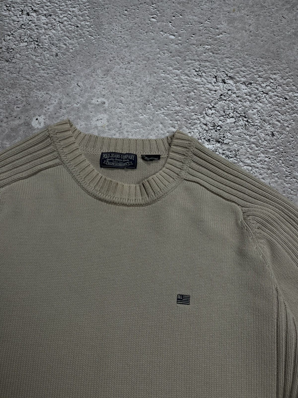 Polo Jeans Company RL Beige Knit Sweater Ribbed Sleeves