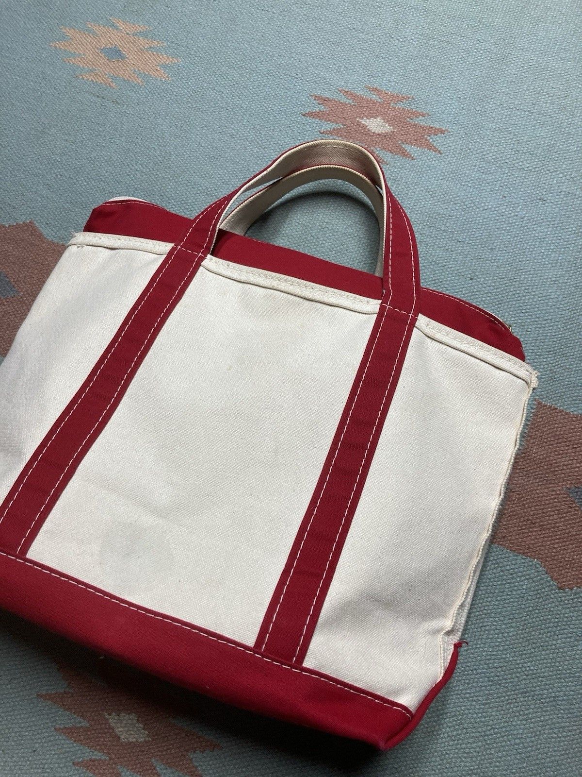 Vintage LL bean boat and tote canvas hand bag red zip USA large 16” Size ONE SIZE - 9 Thumbnail