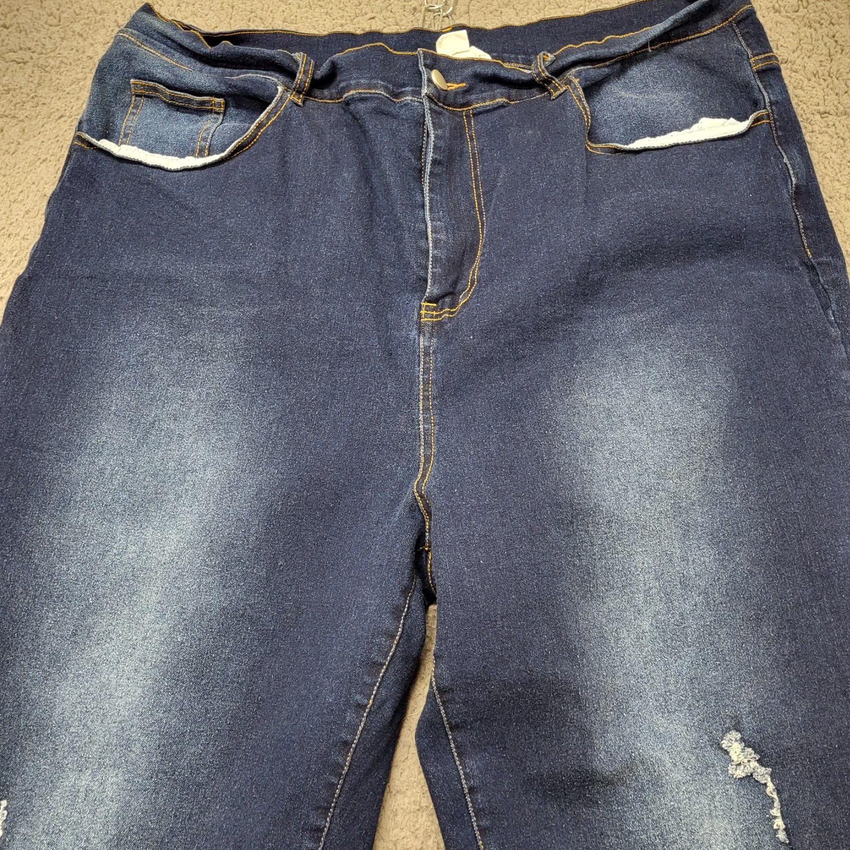 Vintage Chic Soul Womens Jeans 1X Blue Distressed Skinny Straight Leg 34x26 Pockets Size 40" / US 18 - 5 Thumbnail