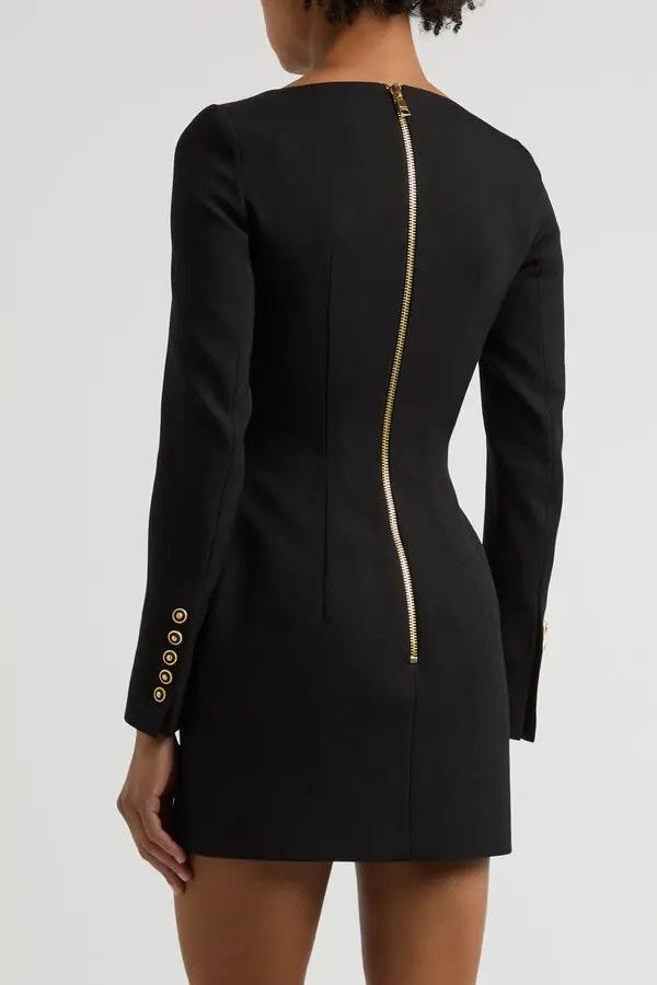 Balmain o1s1wg110526 Jacket-Effect Layered Wool Mini Dress in Black Size L / US 10 / IT 46 - 3 Thumbnail