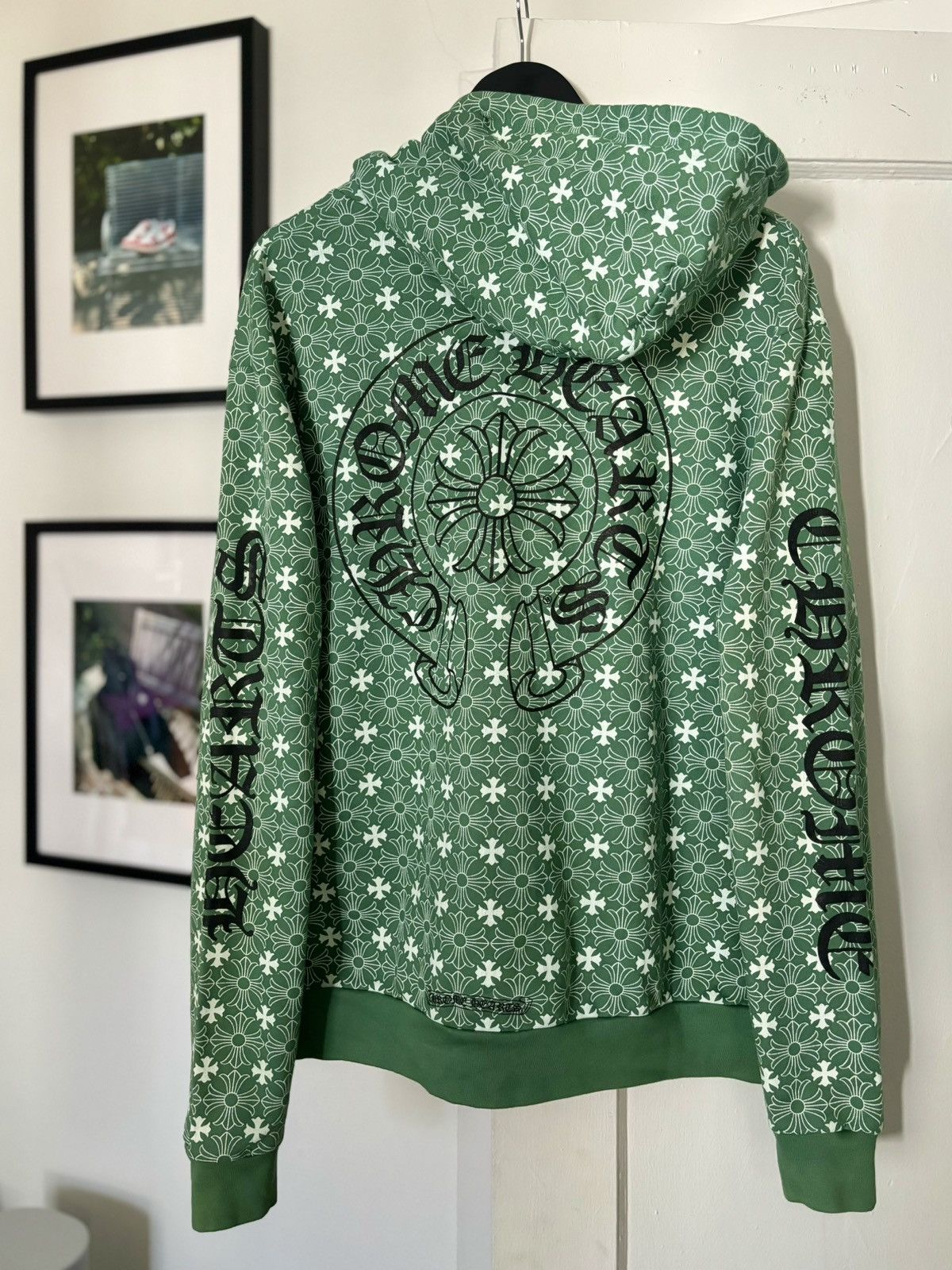 Chrome Hearts EXCLUSIVE GREEN ALL OVER PLUS LOGO DAGGER ZIP HOODIE