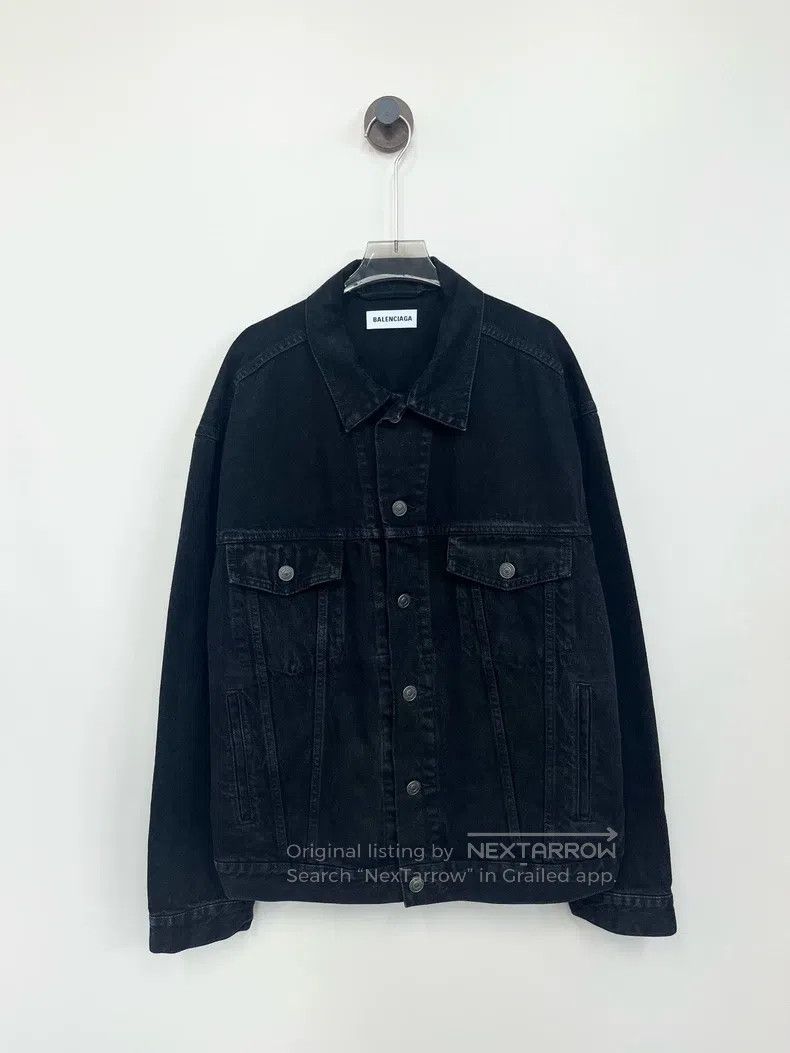 Balenciaga Distressed black and grey denim jacket with cry