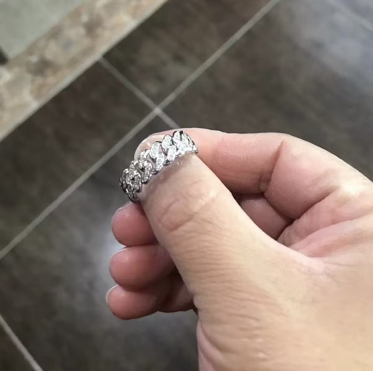 Jewelry Diamond Ice Chain Link Ring Jewelry Chrome Casual Cuff Size ONE SIZE - 4 Thumbnail