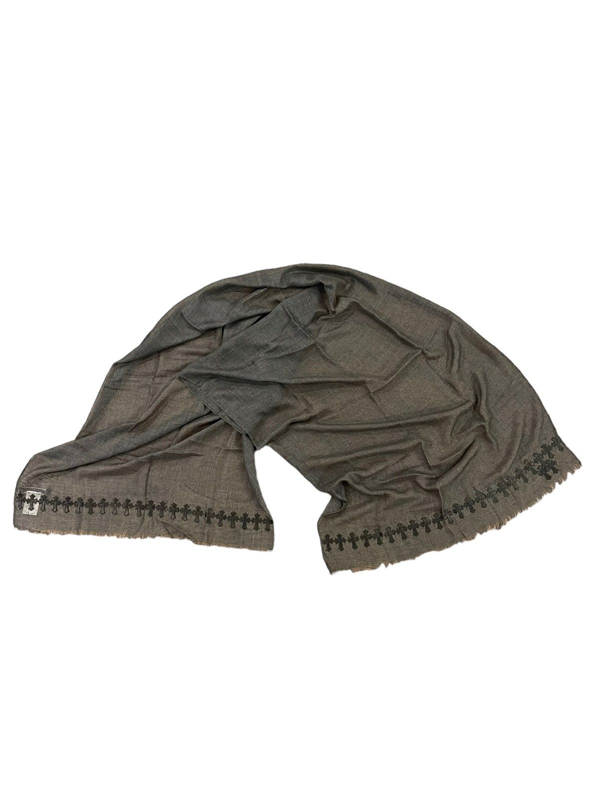 image of Chrome Hearts Multi Cross Patch Grey Cashmere & Silk Scarf, Men's